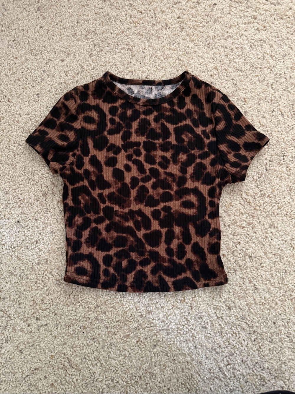 SHEIN Brown and Black Leopard Print Short Sleeve Top